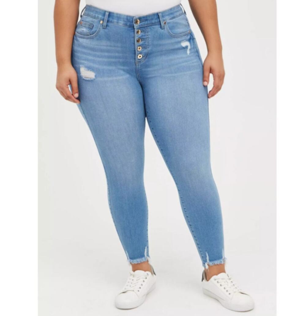 TORRID Bombshell Skinny Jeans High Rise Distressed Light Blue Wash Womens Sz 18R